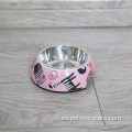 Tazón de perro de melamina de acero sin deslizamiento de mascota rosa